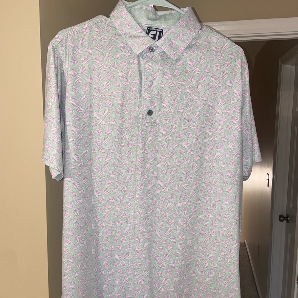 FootJoy Men's Light Gray and Pink Polo Shirt